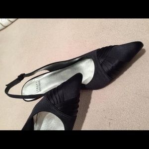 Stuart Weitzman black satin slingback heels